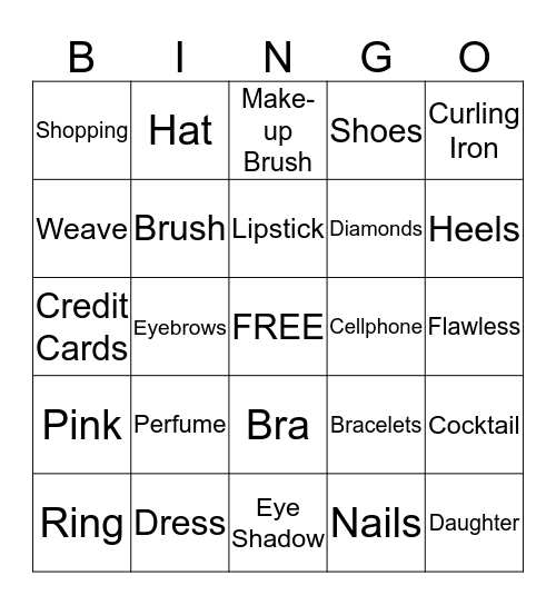 Girl Stuff Bingo Card
