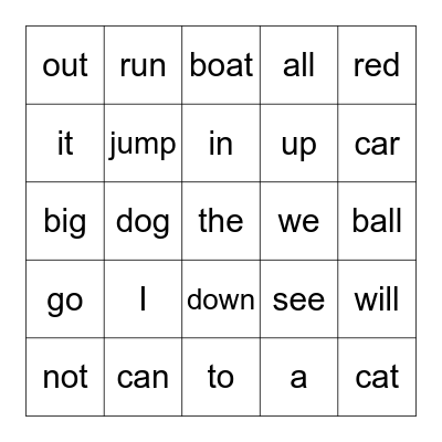 K Block 1 plus 3 Bingo Card