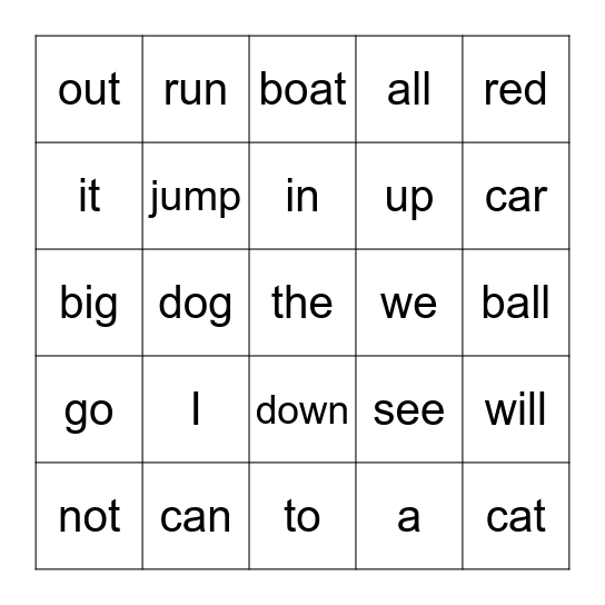 K Block 1 plus 3 Bingo Card