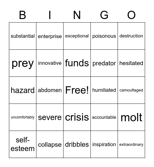 Vocabulary Bingo Card