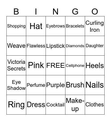 Girl Stuff Bingo Card