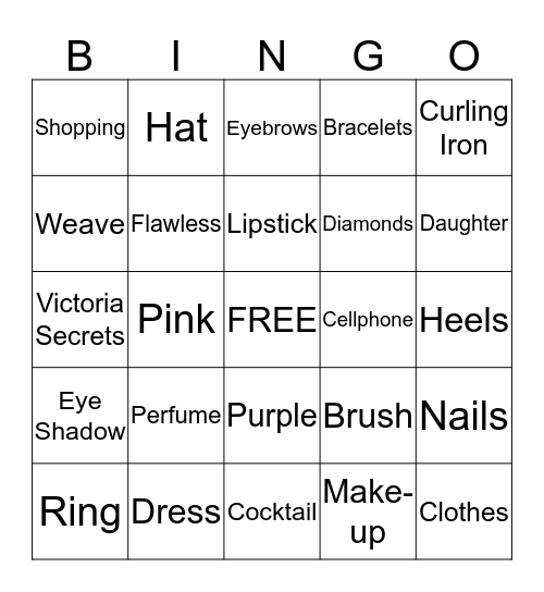 Girl Stuff Bingo Card