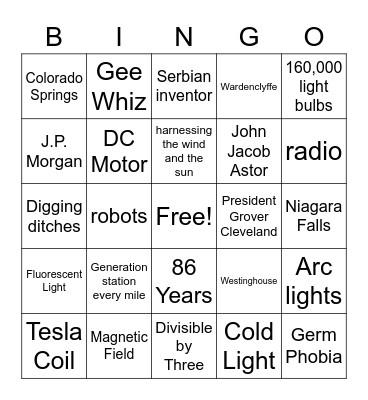 Tesla Bingo Card