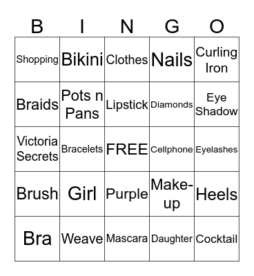 Girl Stuff Bingo Card
