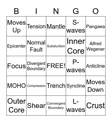 Earth Science Bingo Card