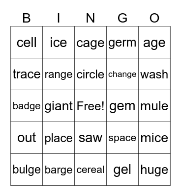 Soft C and G Bingo Card
