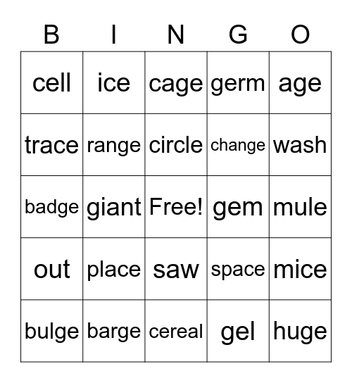 Soft C and G Bingo Card