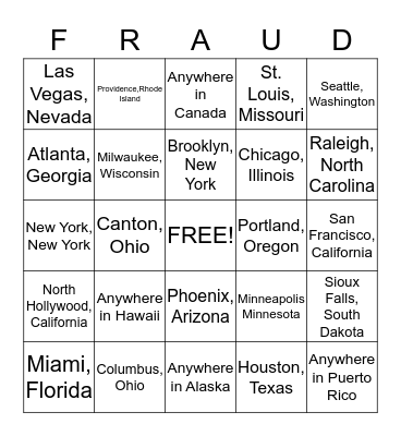 EFD/Detection FRAUD-O Bingo Card