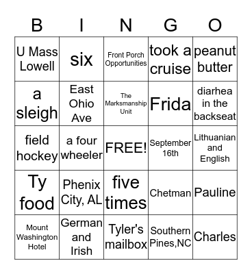 Heather and Tyler Baby Bingo Card