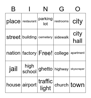 alrededor de la ciudad #2 Bingo Card