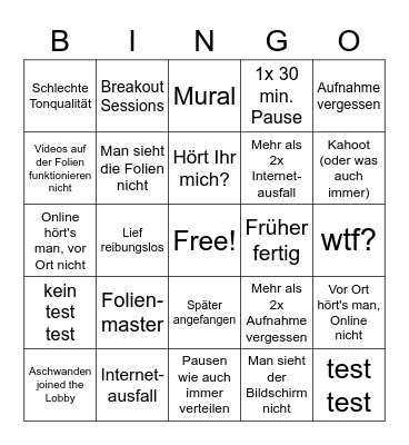 Online-Vorlesungen Bingo Card