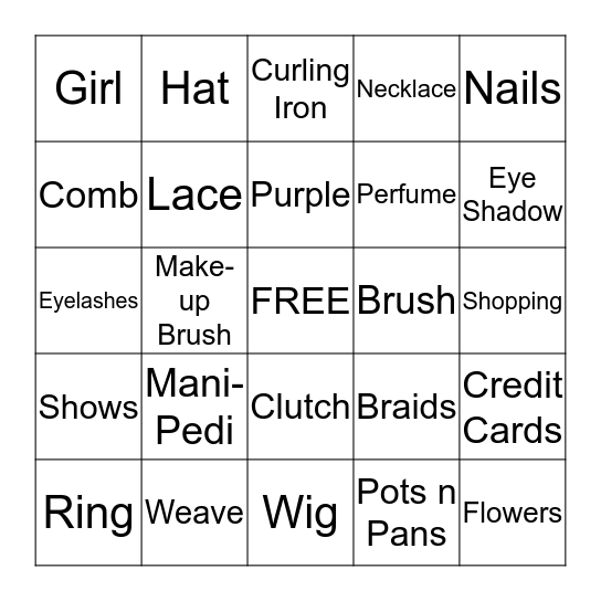 Girl Stuff Bingo Card