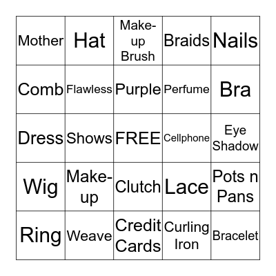 Girl Stuff Bingo Card