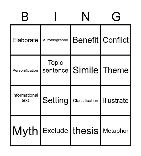 Unit 2 Vocab Bingo Card