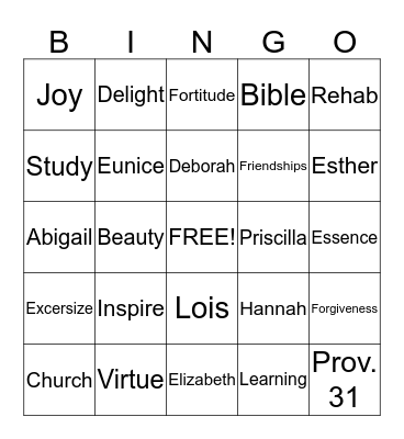 Women of Strength Bingo Card