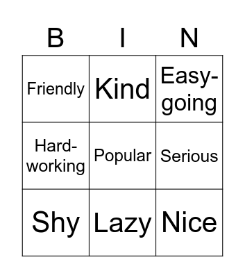 What am I like? Bingo Card