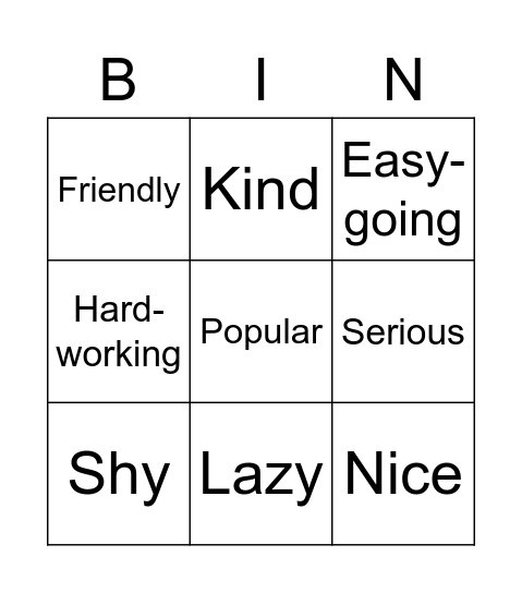 What am I like? Bingo Card