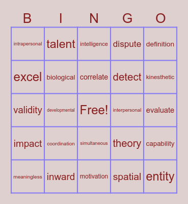 Vocabulary Review Bingo Card