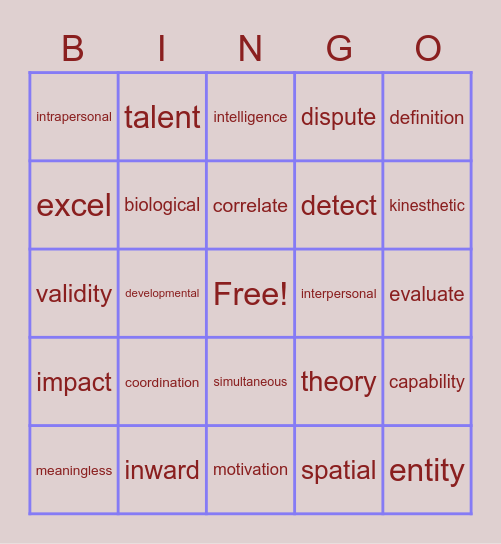 Vocabulary Review Bingo Card