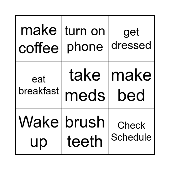 Morning Routine Bingo Card