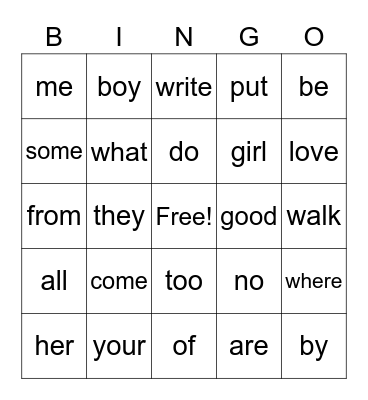Sight Words #2 Bingo Card