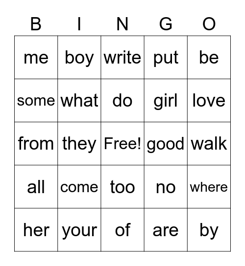 Sight Words #2 Bingo Card