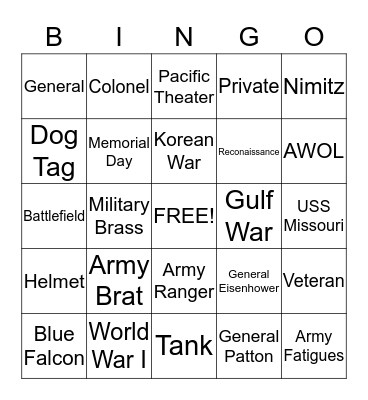 Military Bingo II Bingo Card