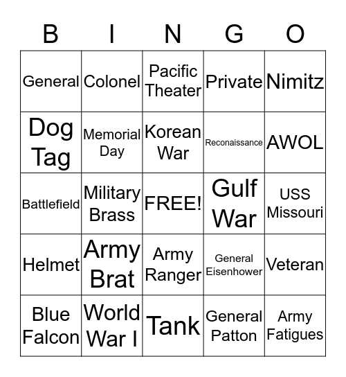 Military Bingo II Bingo Card