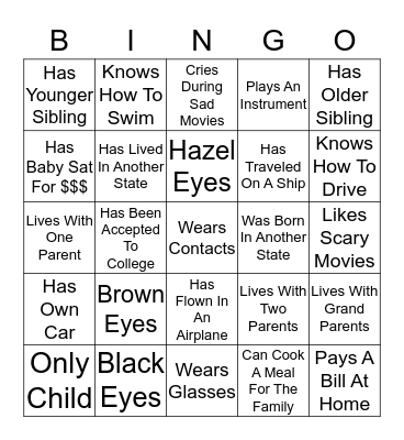 Friendly Will Youth Bingo Card