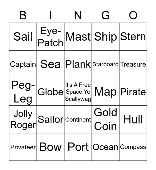 Pirate Bingo Card