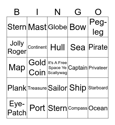 Pirate Bingo Card