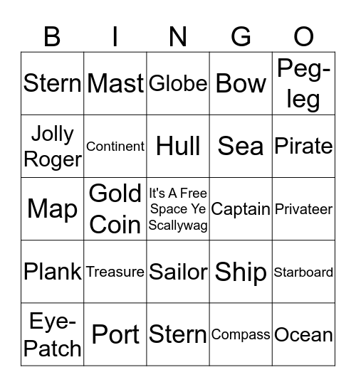 Pirate Bingo Card