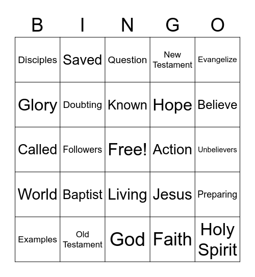 For Today's Sermon: John 1:19-23 Bingo Card