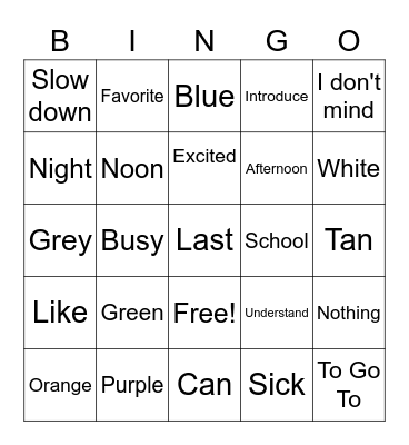 ASL Colors and MASL Unit 1 VocabB Bingo Card