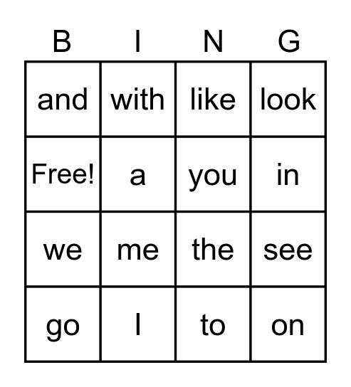 SIGHT WORD BINGO 1 Bingo Card