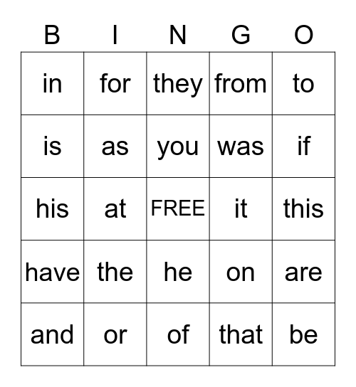 Blast Heart Words Bingo Card