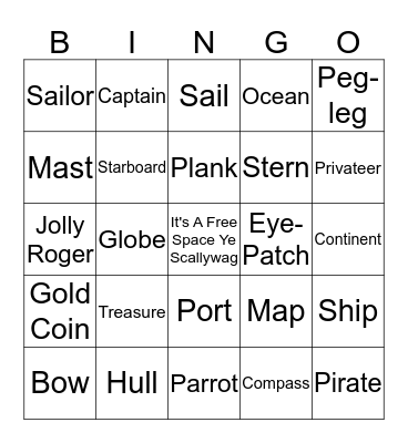 Pirate Bingo Card