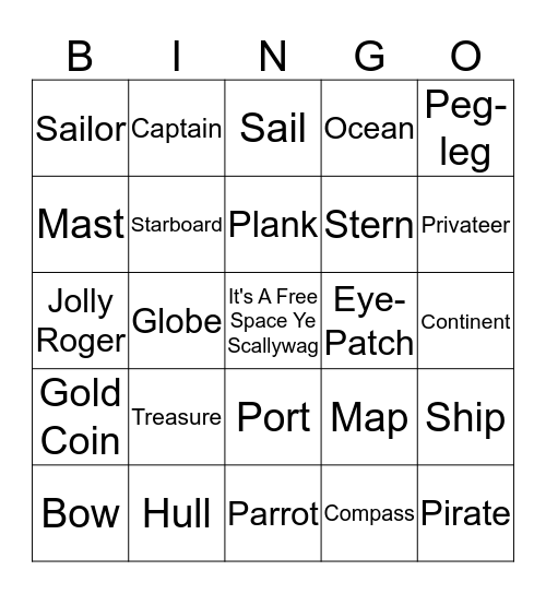 Pirate Bingo Card