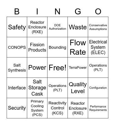 MCRE Kickoff Meeting Bingo Card