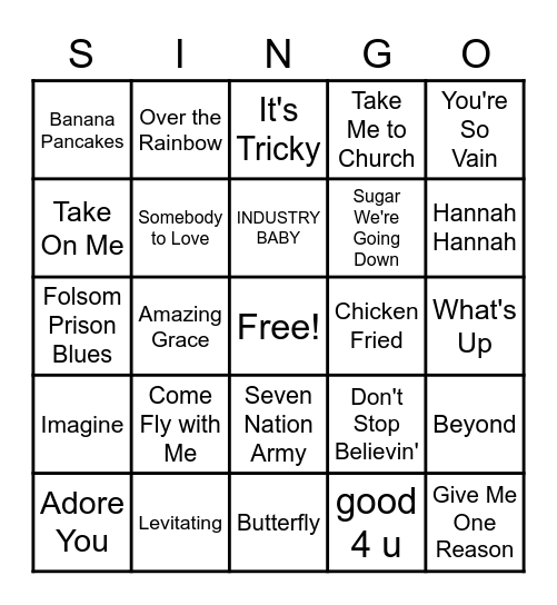 Singo: The Musical Bingo Game Bingo Card