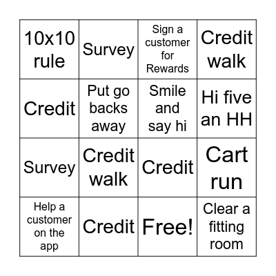 Hospitality and Loyalty Bringo Bingo Card