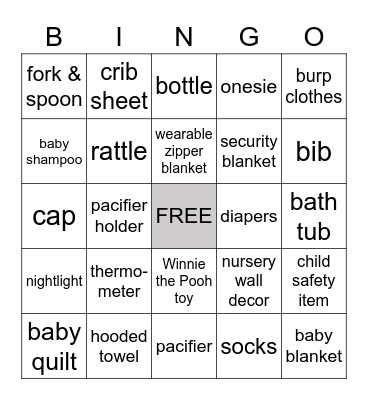 Baby Shower Gifts Bingo Card