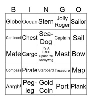 Pirate  Bingo Card