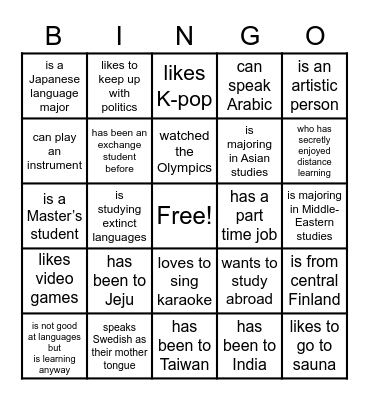 Find someone who... Bingo Card