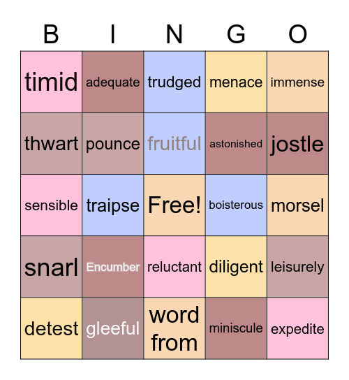 Ewas ninja vocabulary cards Bingo Card