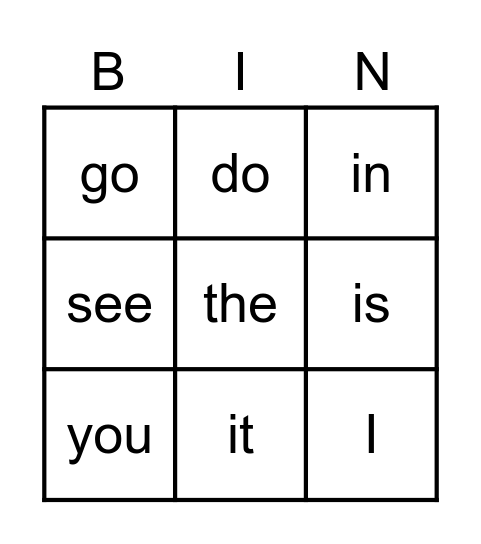 sight word list #1 Bingo Card