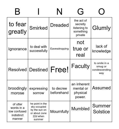 Chapter 2 Bingo Card