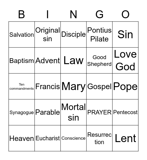 Catholic Bingo Card