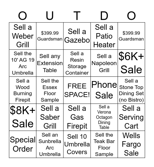 OUTDO! Valid Thru 5/21 Bingo Card