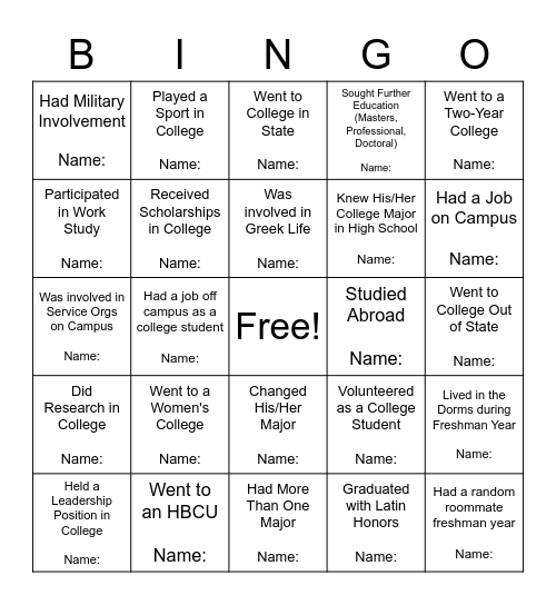 College Application Week: Which Staff Member...? Bingo Card